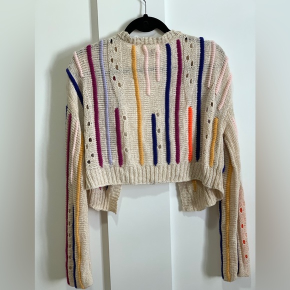 Pilcro Anthropologie Cropped Striped Cardigan Sweater Open Knit - Picture 5 of 9